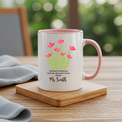 Personalized Teacher Gift Custom Floral Teacher Coffee Mug with Name for Birthday Appreciation Christmas or Back to School Wildflower Design