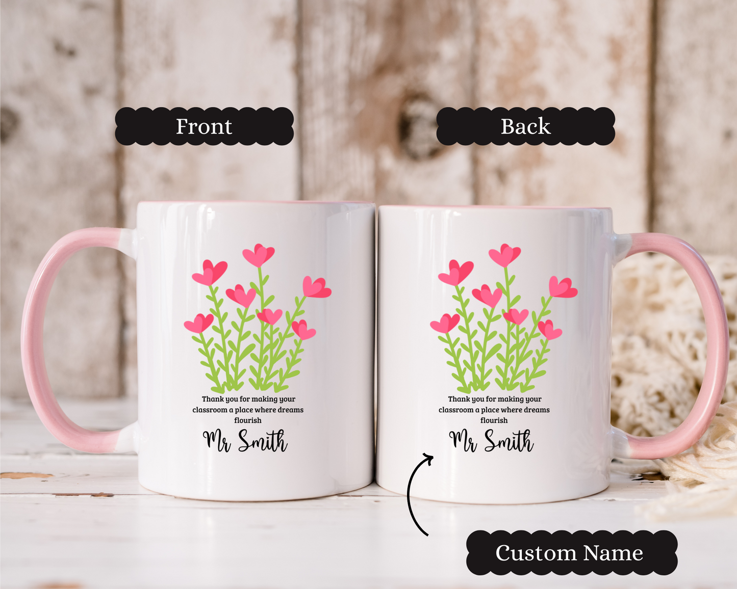 Personalized Teacher Gift Custom Floral Teacher Coffee Mug with Name for Birthday Appreciation Christmas or Back to School Wildflower Design