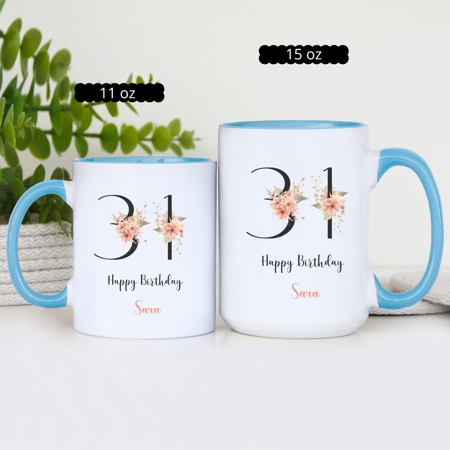 Custom Floral Name Mug with Birth Flower Design Personalized Birthday Gift for Mom Friend Daughter Wife or Coworker 20th to 70th Age Option