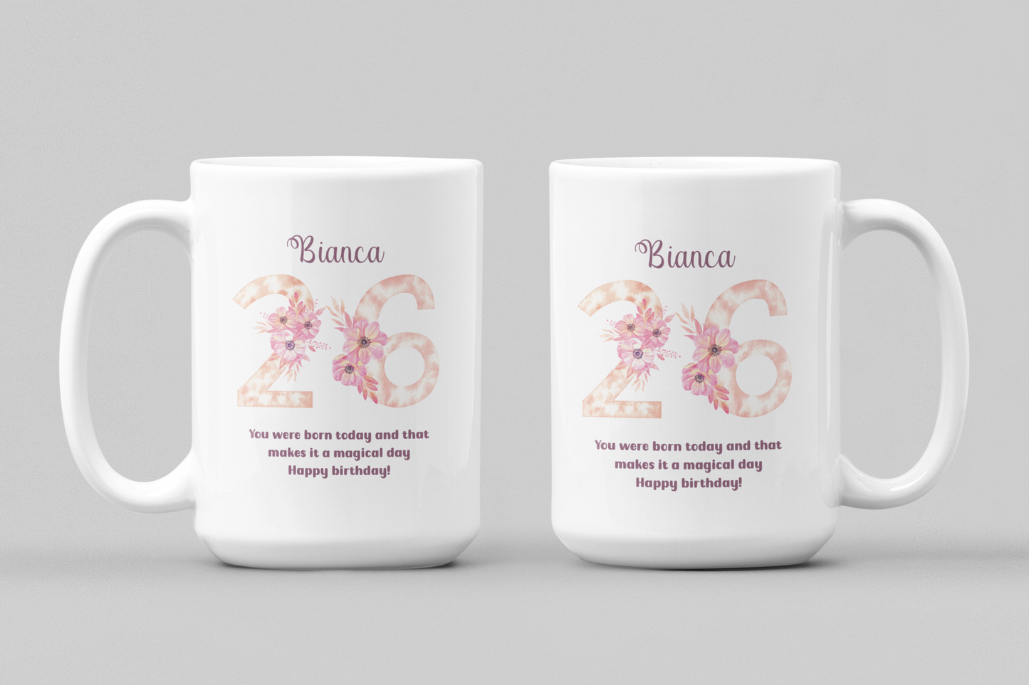 Custom Floral Age Mug with Name and Phrase Design Personalized Birthday Gift for Mom Friend Daughter Wife or Coworker 20th to 70th Age Opt