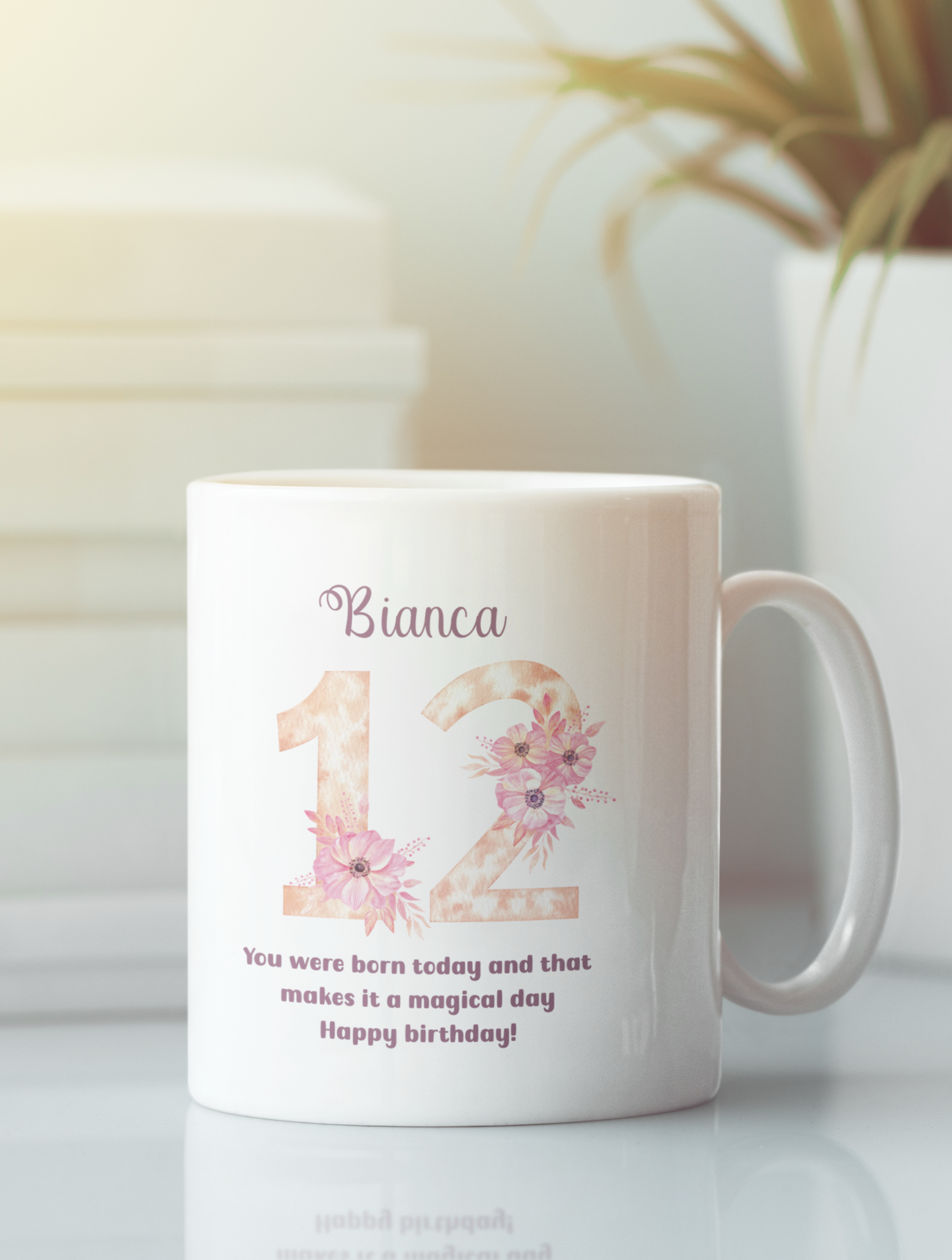Custom Floral Age Mug with Name and Phrase Design Personalized Birthday Gift for Mom Friend Daughter Wife or Coworker 20th to 70th Age Opt