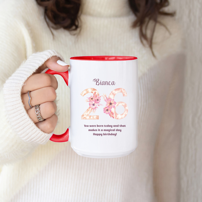 Custom Floral Age Mug with Name and Phrase Design Personalized Birthday Gift for Mom Friend Daughter Wife or Coworker 20th to 70th Age Opt