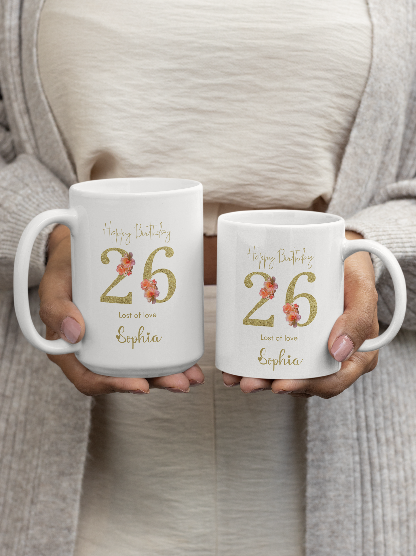 10th to 70th Age Custom Floral Mug with Name and Age, Design Personalized Birthday Gift for Mom Friend Daughter Wife or Coworker, Birthday
