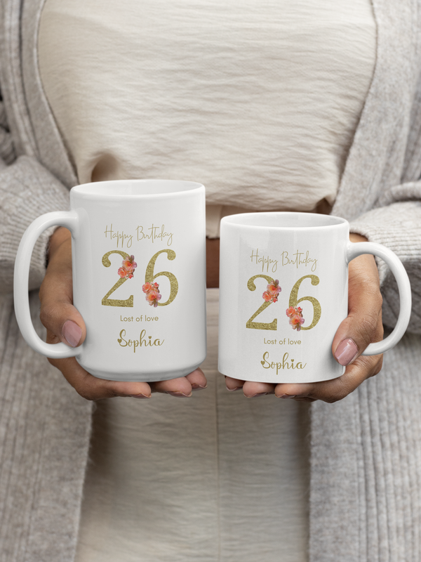 10th to 70th Age Custom Floral Mug with Name and Age, Design Personalized Birthday Gift for Mom Friend Daughter Wife or Coworker, Birthday