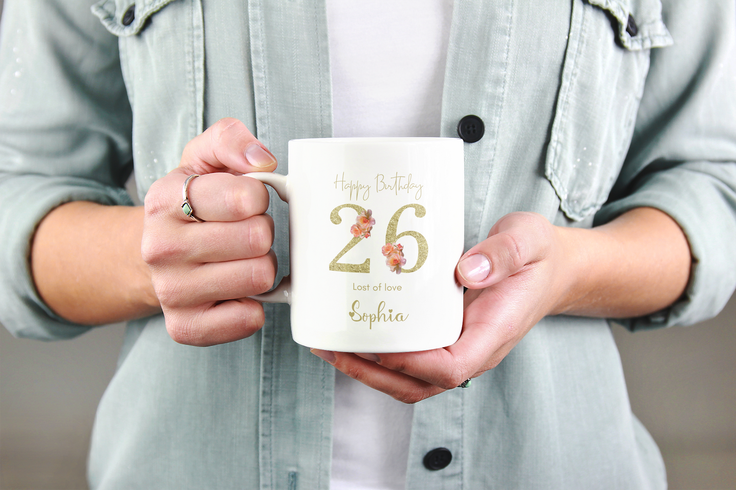 10th to 70th Age Custom Floral Mug with Name and Age, Design Personalized Birthday Gift for Mom Friend Daughter Wife or Coworker, Birthday