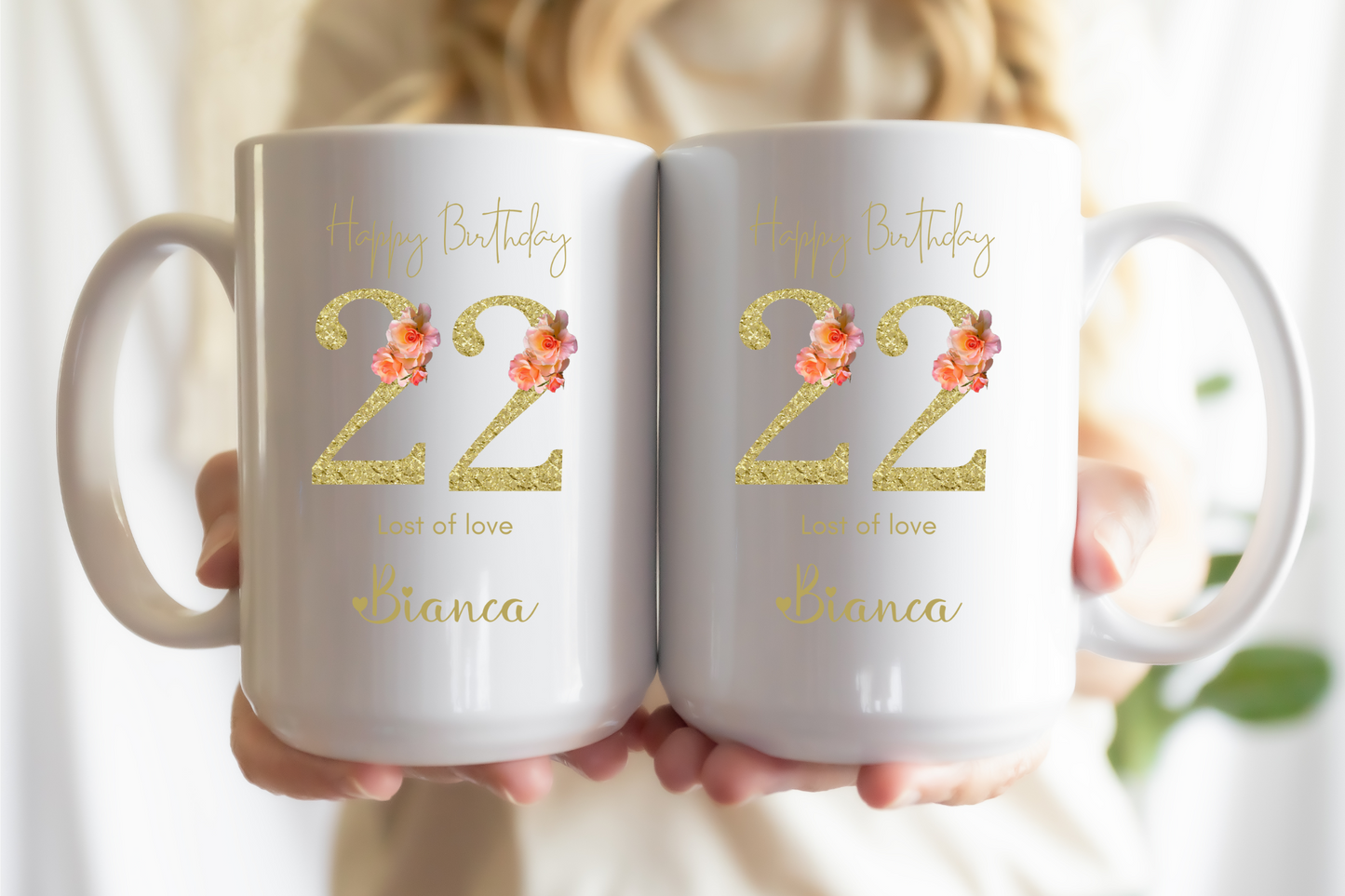 10th to 70th Age Custom Floral Mug with Name and Age, Design Personalized Birthday Gift for Mom Friend Daughter Wife or Coworker, Birthday