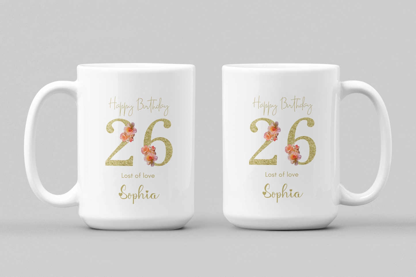 10th to 70th Age Custom Floral Mug with Name and Age, Design Personalized Birthday Gift for Mom Friend Daughter Wife or Coworker, Birthday
