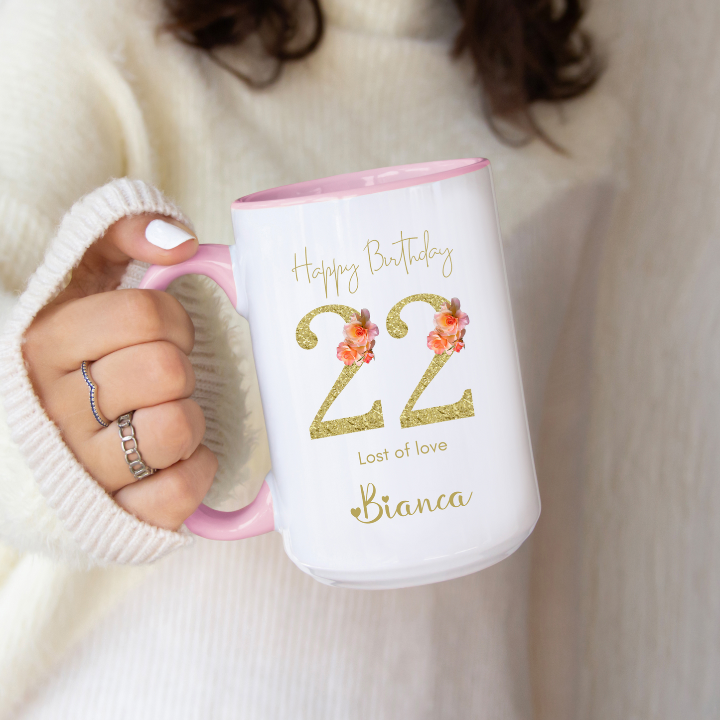 Mug for Her,  Custom Age Mug with Name and Age Design Personalized Birthday Gift for Mom Friend Daughter Wife or Coworker 20th to 70th Age