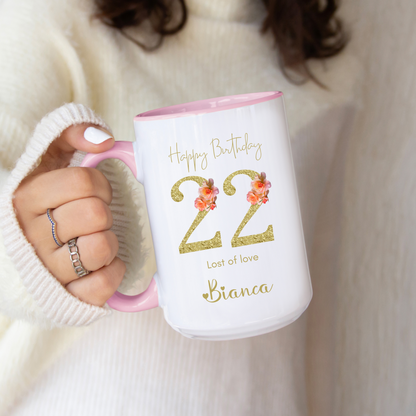 Mug for Her,  Custom Age Mug with Name and Age Design Personalized Birthday Gift for Mom Friend Daughter Wife or Coworker 20th to 70th Age