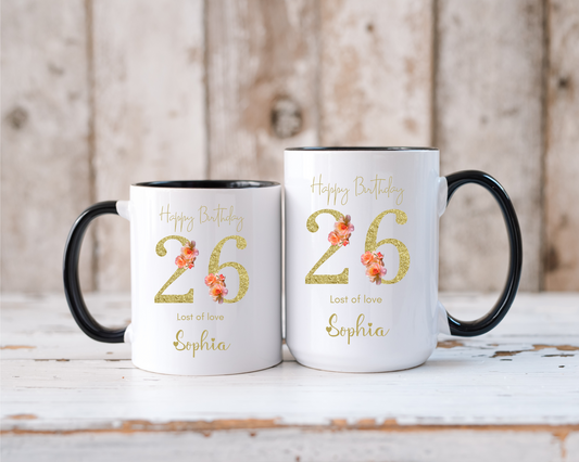 Mug for Her,  Custom Age Mug with Name and Age Design Personalized Birthday Gift for Mom Friend Daughter Wife or Coworker 20th to 70th Age