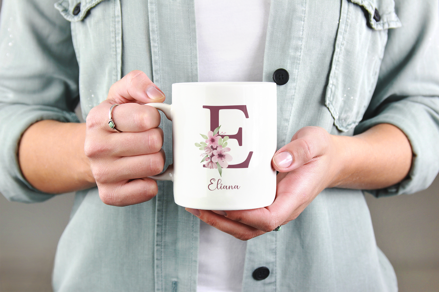 Custom Initial Coffee Mug with Name Custom Letter Floral Design Personalized Gift for Mom Aunt Sister Friend or Grandma Birthday or Holidays