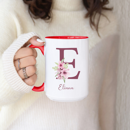 Personalized Initial Coffee Mug with Name Floral Letter Design Gift for Birthday Christmas Mom Aunt Sister Grandma or Best Friend Gift Mug
