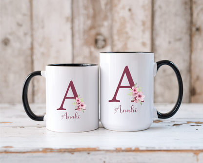 Personalized Initial Coffee Mug with Name Floral Letter Design Gift for Birthday Christmas Mom Aunt Sister Grandma or Best Friend Gift Mug