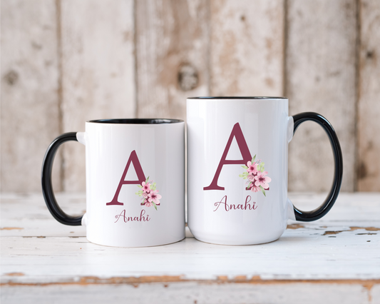 Personalized Initial Coffee Mug with Name Floral Letter Design Gift for Birthday Christmas Mom Aunt Sister Grandma or Best Friend Gift Mug