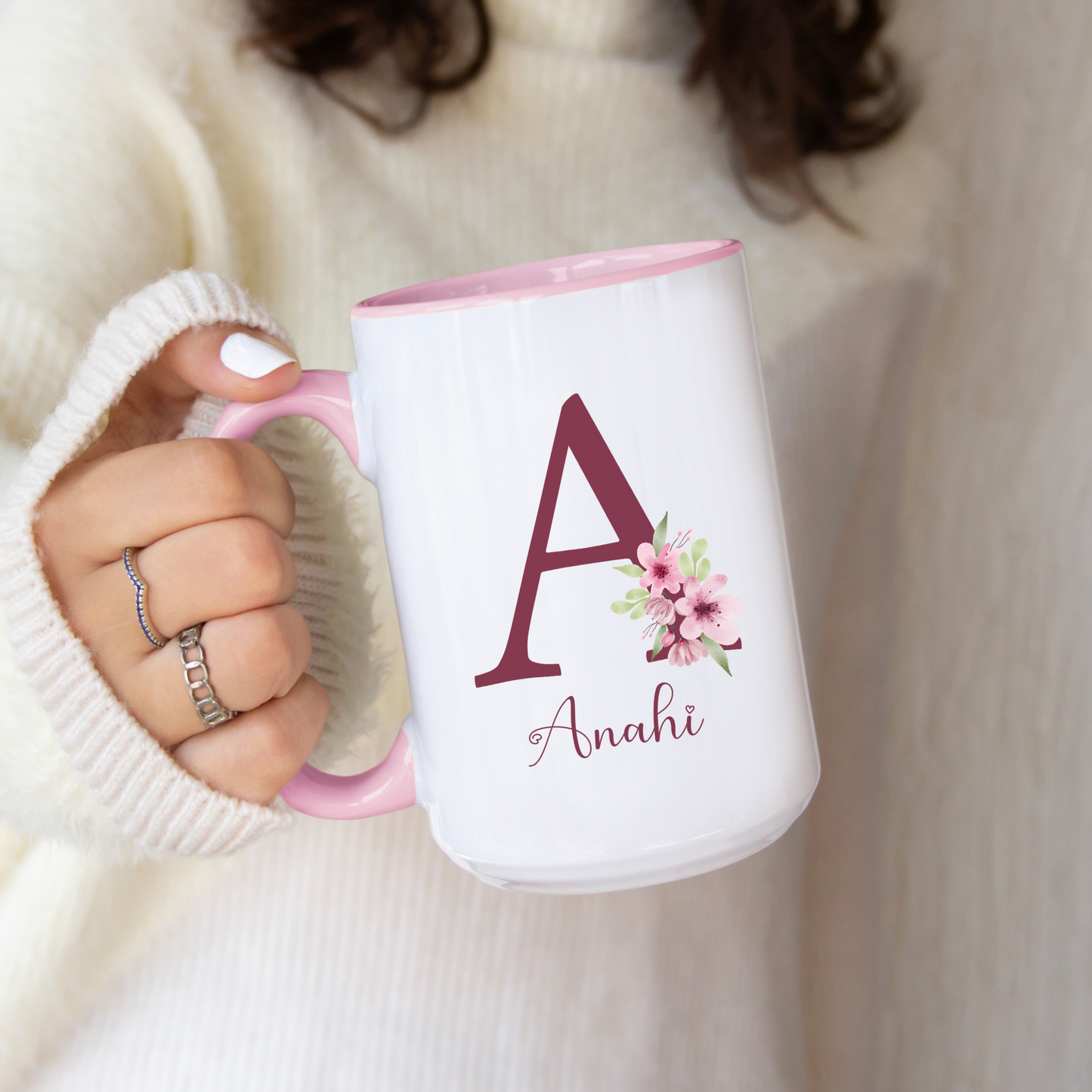 Personalized Initial Coffee Mug with Name Floral Letter Design Gift for Birthday Christmas Mom Aunt Sister Grandma or Best Friend Gift Mug
