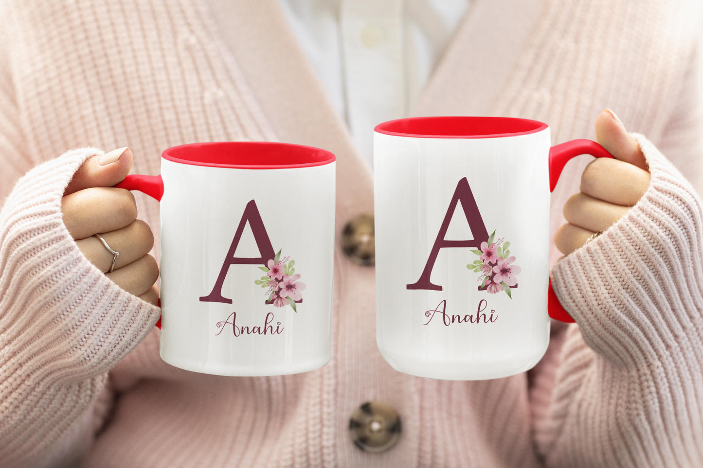 Personalized Initial Coffee Mug with Name Floral Letter Design Gift for Birthday Christmas Mom Aunt Sister Grandma or Best Friend Gift Mug