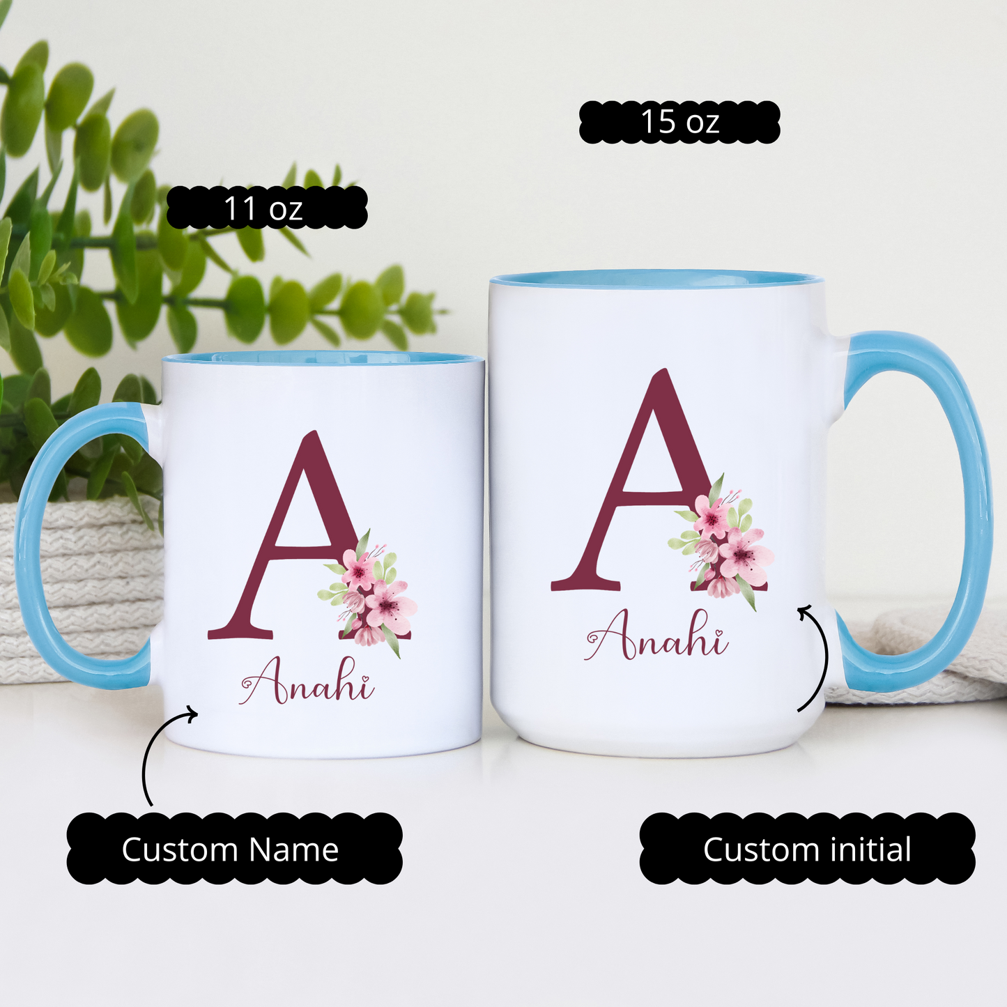 Personalized Initial Coffee Mug with Name Floral Letter Design Gift for Birthday Christmas Mom Aunt Sister Grandma or Best Friend Gift Mug