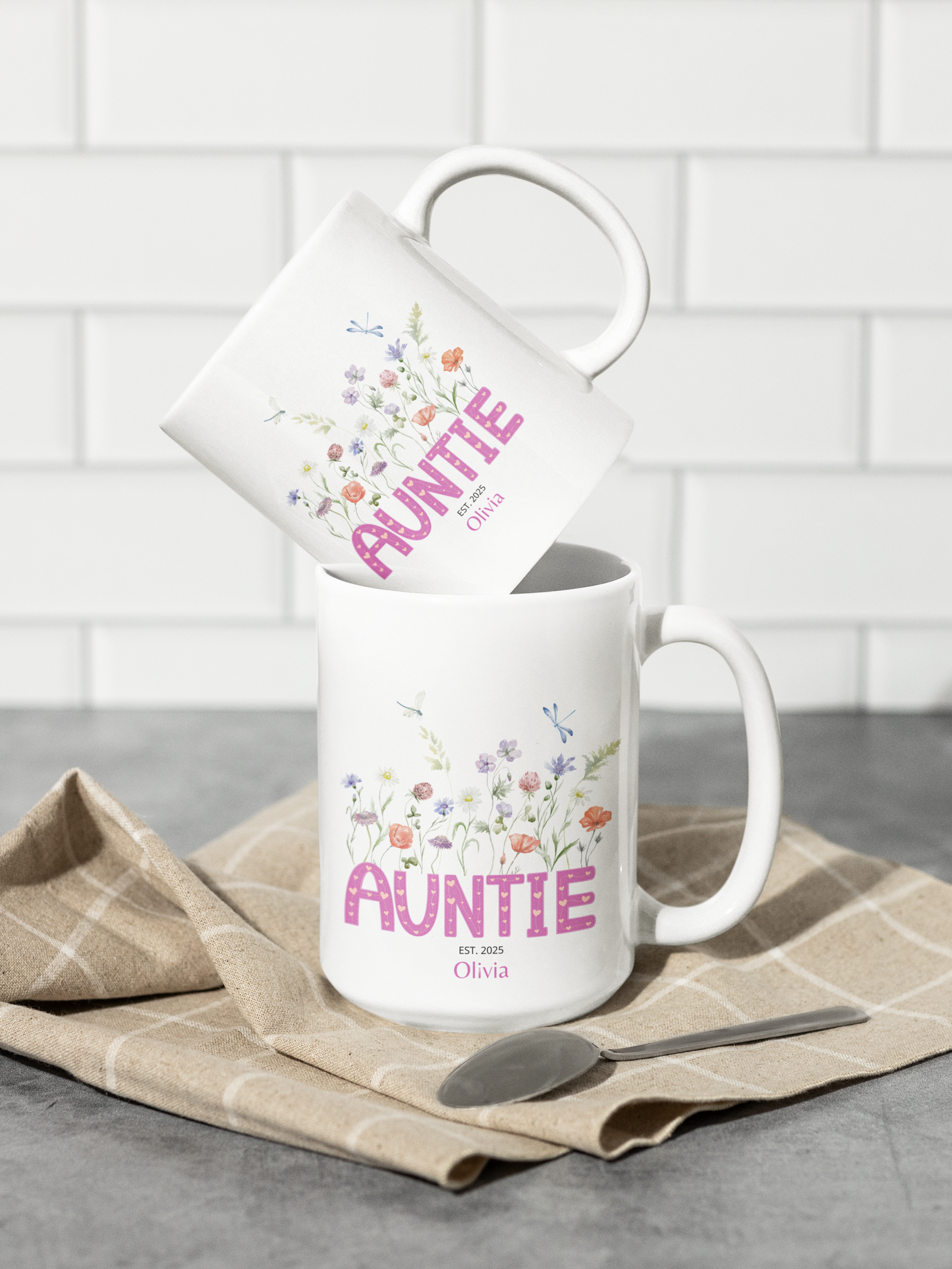 Custom Auntie Coffee Mug with Floral Design Personalized Name Gift for Aunt Birthday Christmas or From Nephew Best Aunt Ever Gift Idea