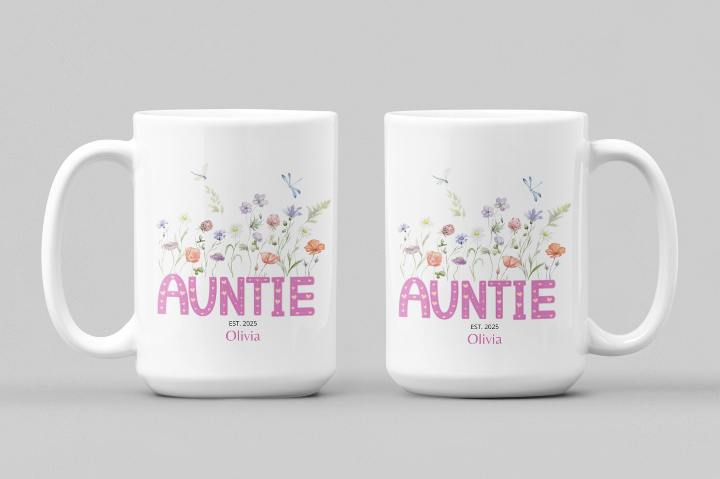 Custom Auntie Coffee Mug with Floral Design Personalized Name Gift for Aunt Birthday Christmas or From Nephew Best Aunt Ever Gift Idea