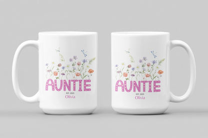 Custom Auntie Coffee Mug with Floral Design Personalized Name Gift for Aunt Birthday Christmas or From Nephew Best Aunt Ever Gift Idea