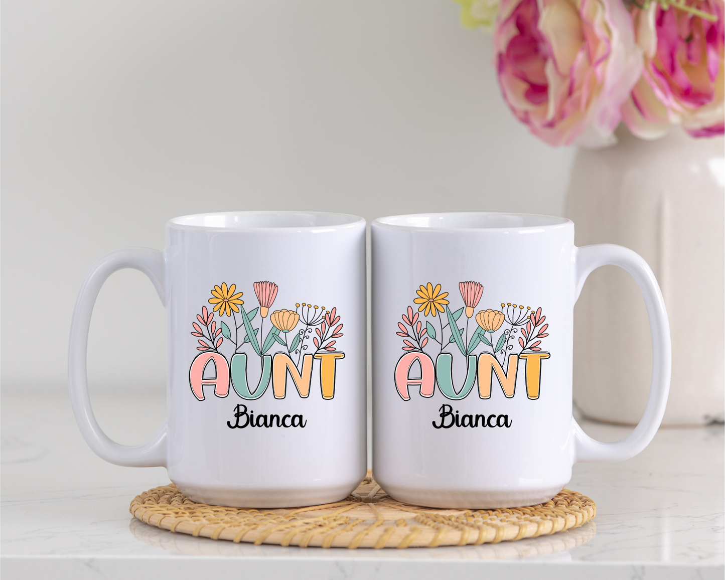 Custom Floral Aunt Mug with Name Best Aunt Ever Gift  Cool Aunt Coffee Mug  Personalized Auntie Mug for Aunt from Nephew Gift Mug for Aunt