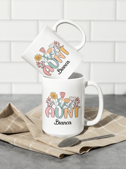 Custom Floral Aunt Mug with Name Best Aunt Ever Gift  Cool Aunt Coffee Mug  Personalized Auntie Mug for Aunt from Nephew Gift Mug for Aunt