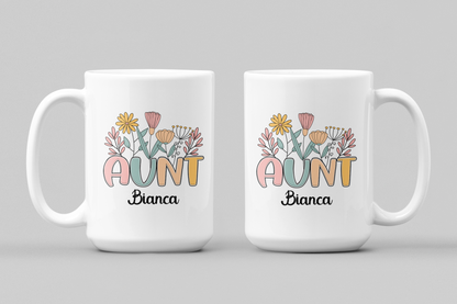 Custom Floral Aunt Mug with Name Best Aunt Ever Gift  Cool Aunt Coffee Mug  Personalized Auntie Mug for Aunt from Nephew Gift Mug for Aunt