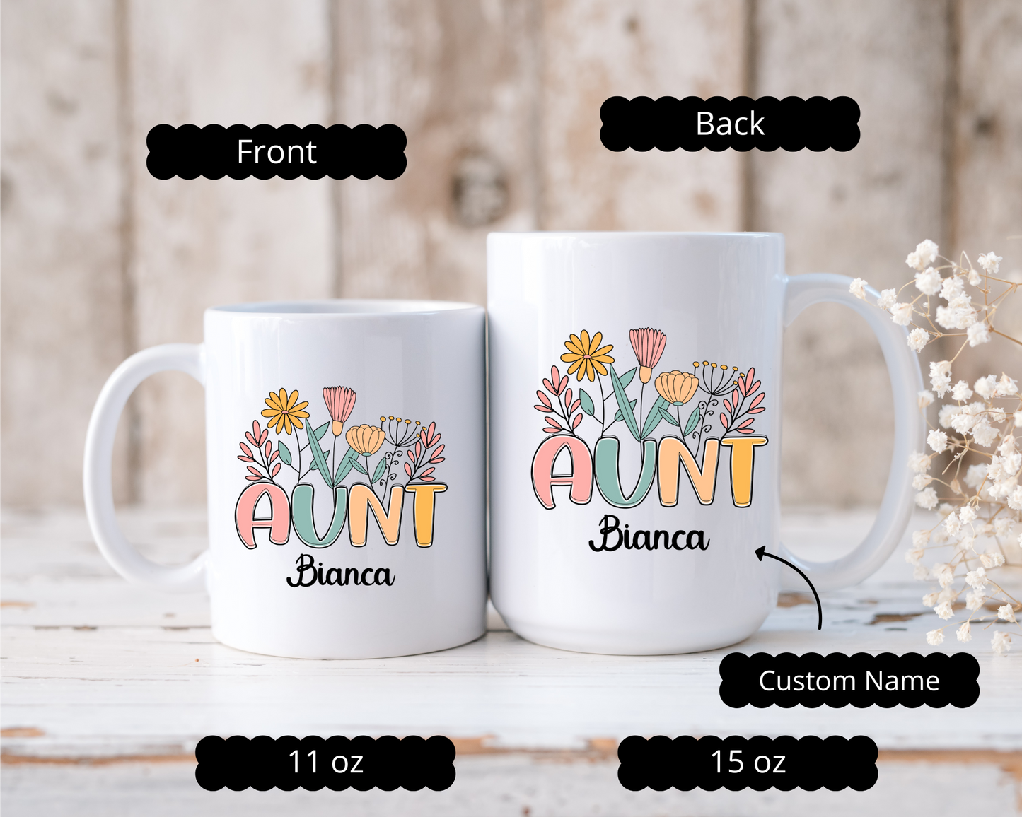 Custom Floral Aunt Mug with Name Best Aunt Ever Gift  Cool Aunt Coffee Mug  Personalized Auntie Mug for Aunt from Nephew Gift Mug for Aunt