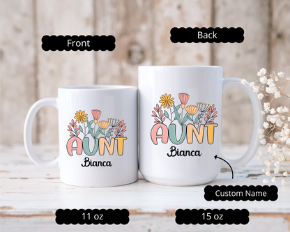 Custom Floral Aunt Mug with Name Best Aunt Ever Gift  Cool Aunt Coffee Mug  Personalized Auntie Mug for Aunt from Nephew Gift Mug for Aunt