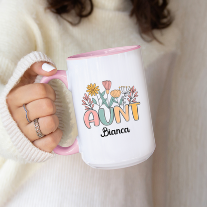 Personalized Auntie Floral Coffee Mug Custom Name Gift for Best Aunt Birthday Christmas New Aunt or from Nephew or Niece, Custom Aunt Mug