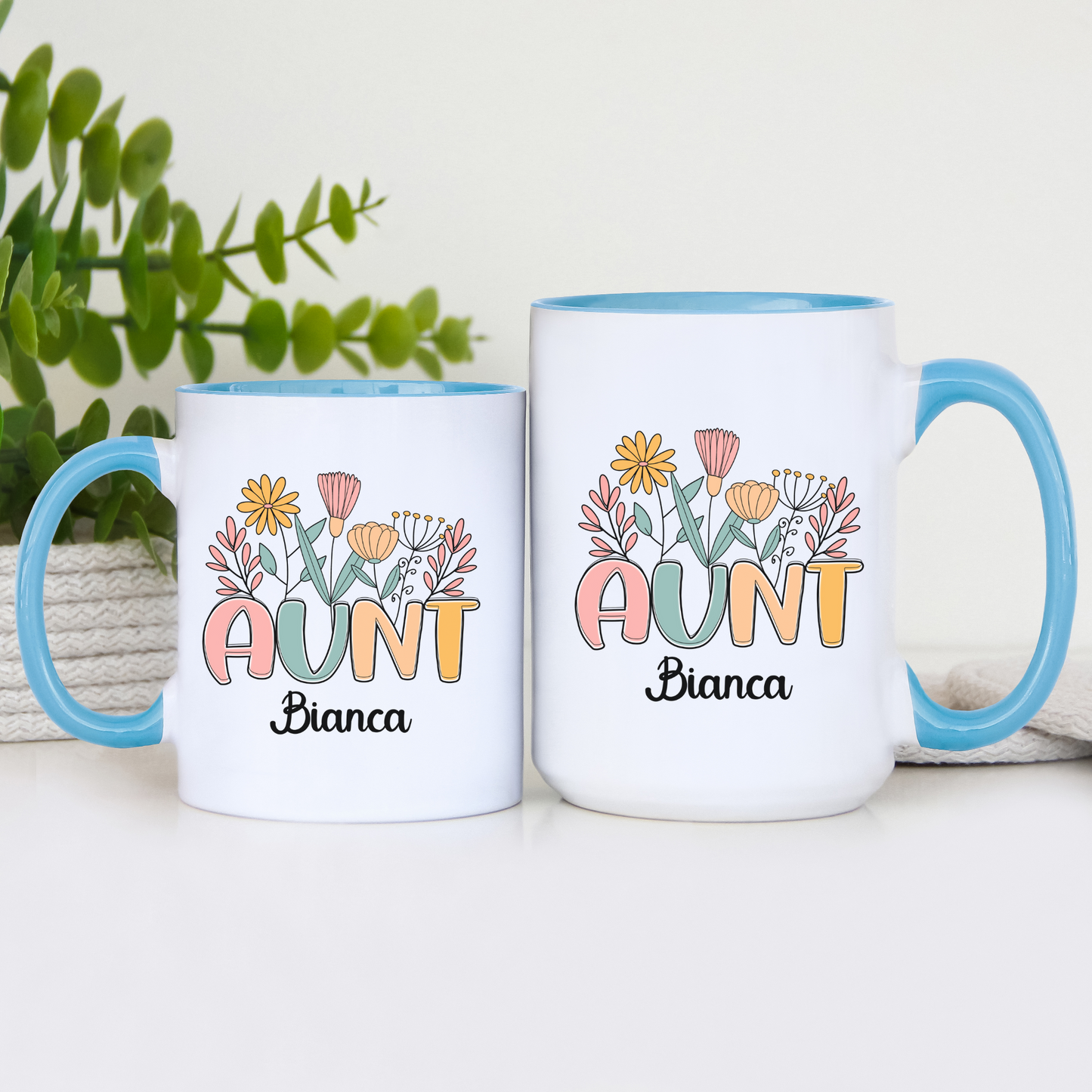 Personalized Auntie Floral Coffee Mug Custom Name Gift for Best Aunt Birthday Christmas New Aunt or from Nephew or Niece, Custom Aunt Mug