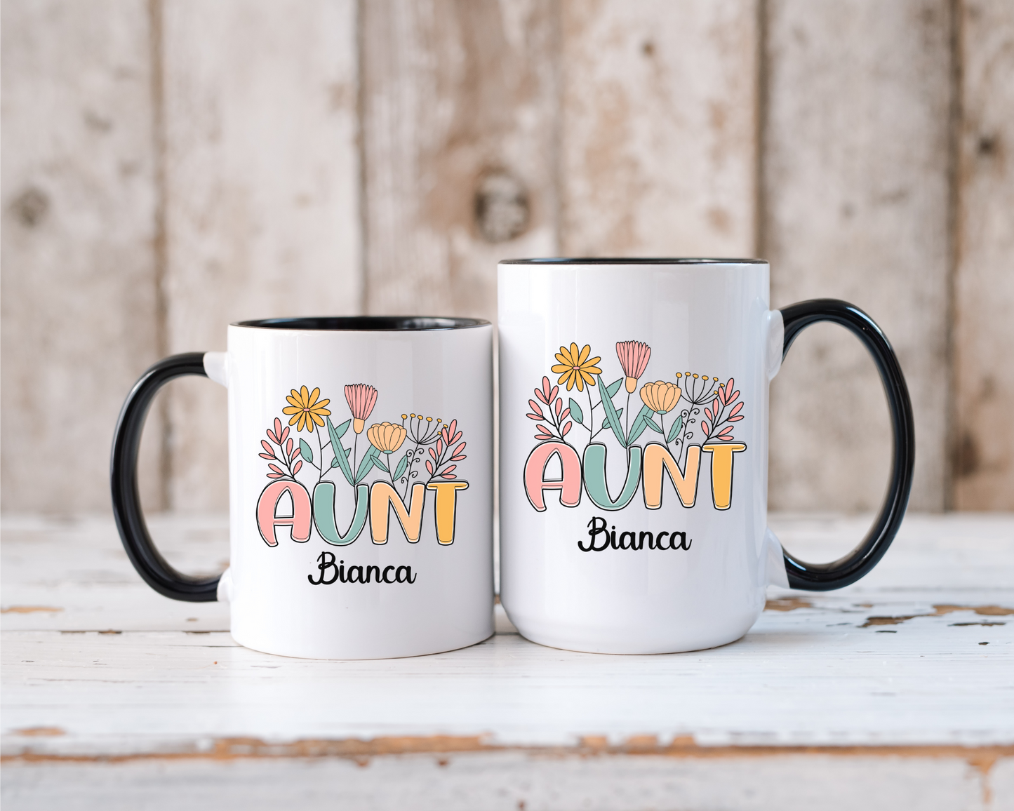 Personalized Auntie Floral Coffee Mug Custom Name Gift for Best Aunt Birthday Christmas New Aunt or from Nephew or Niece, Custom Aunt Mug
