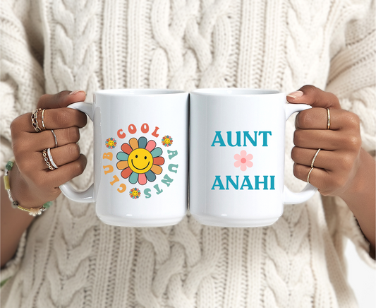 Custom Aunt Coffee Mug with Floral Design Personalized Name Gift for Aunt Birthday Christmas from Nephew Cool or New Auntie Gift