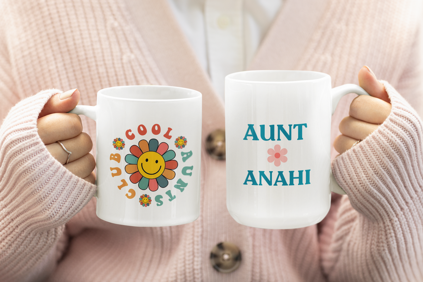 Custom Aunt Coffee Mug with Floral Design Personalized Name Gift for Aunt Birthday Christmas from Nephew Cool or New Auntie Gift