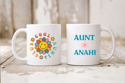 Custom Aunt Coffee Mug with Floral Design Personalized Name Gift for Aunt Birthday Christmas from Nephew Cool or New Auntie Gift