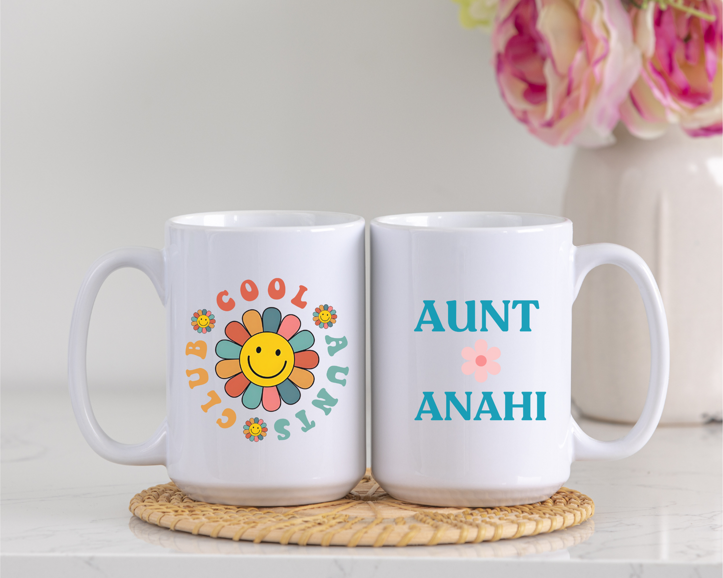 Custom Aunt Coffee Mug with Floral Design Personalized Name Gift for Aunt Birthday Christmas from Nephew Cool or New Auntie Gift
