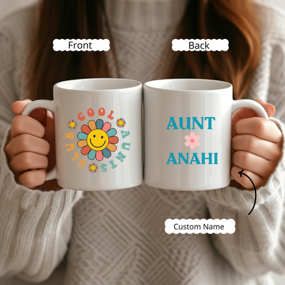 Custom Aunt Coffee Mug with Floral Design Personalized Name Gift for Aunt Birthday Christmas from Nephew Cool or New Auntie Gift