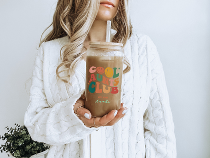 Cool Aunt Personal Glass Cup Custom Name Iced Coffee Sipper Unique Gift for Auntie Birthday New Aunt or Appreciation from Niece or Nephew