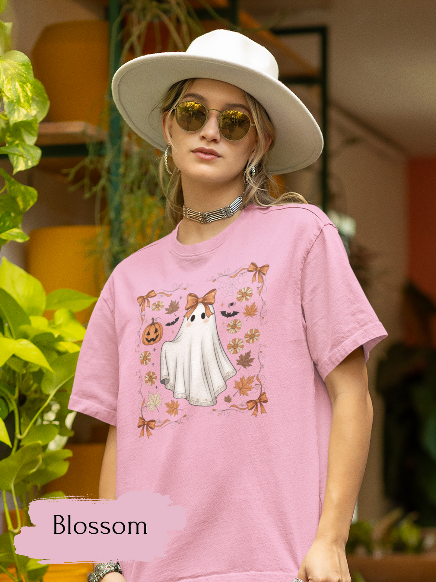 Halloween Lace Ghost Sweatshirt | Cute Floral Ghost Sweater Shirt for Women & Adults