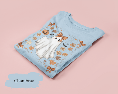Halloween Lace Ghost Sweatshirt | Cute Floral Ghost Sweater Shirt for Women & Adults