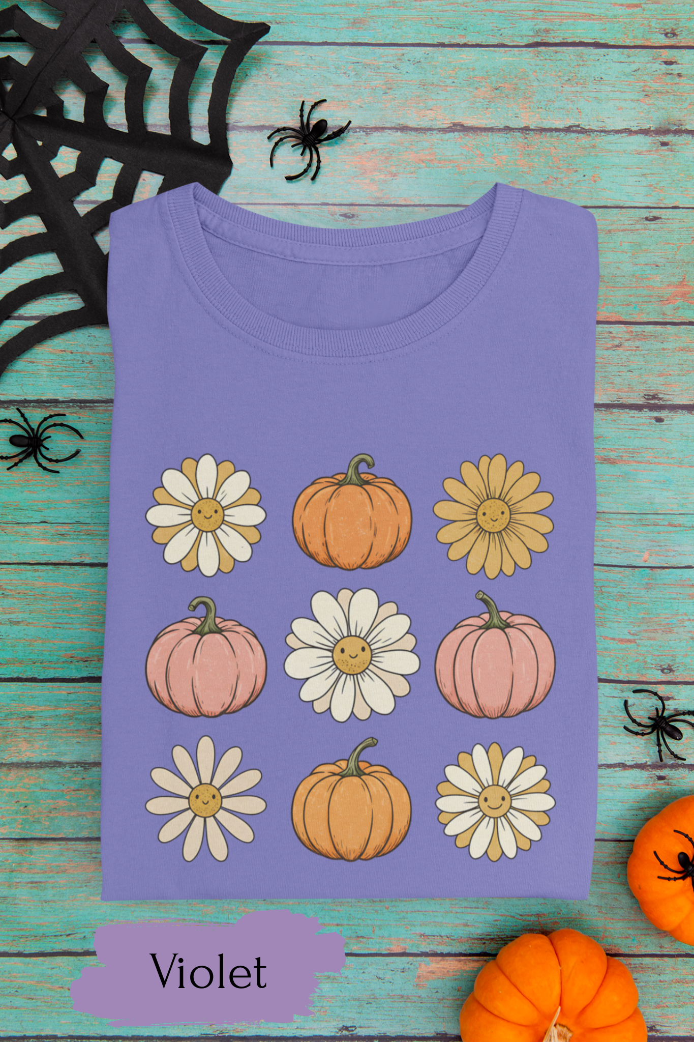 Pumpkins & Flowers Stamp Shirt | Cute Fall Halloween Shirt for Women & Adults