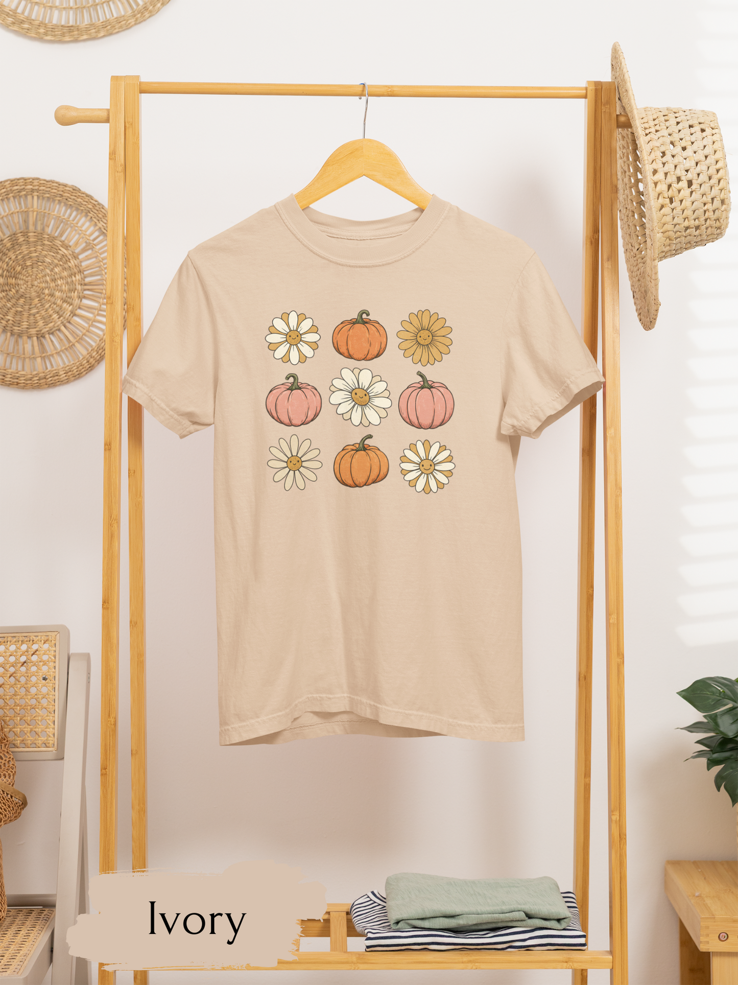 Pumpkins & Flowers Stamp Shirt | Cute Fall Halloween Shirt for Women & Adults