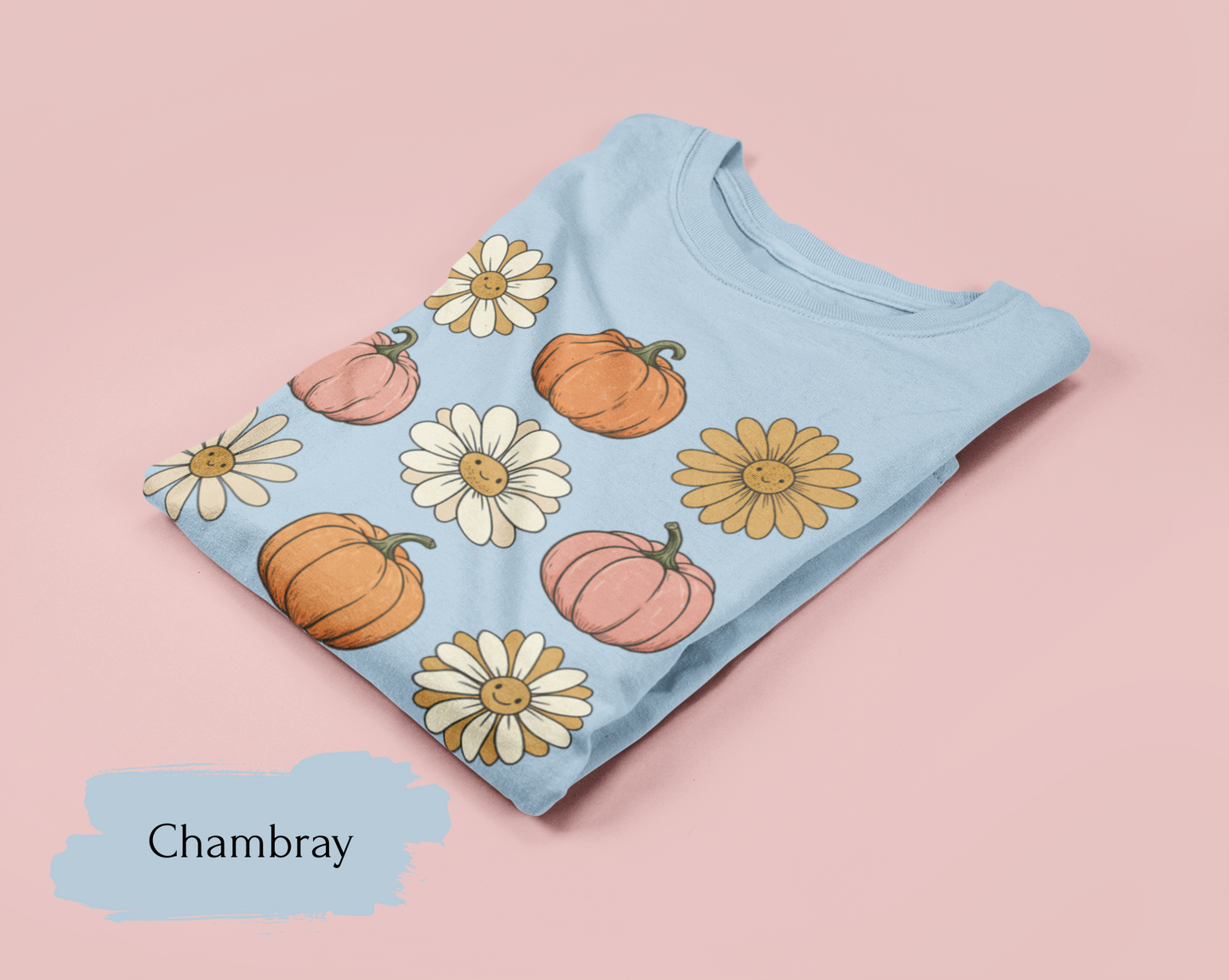 Pumpkins & Flowers Stamp Shirt | Cute Fall Halloween Shirt for Women & Adults