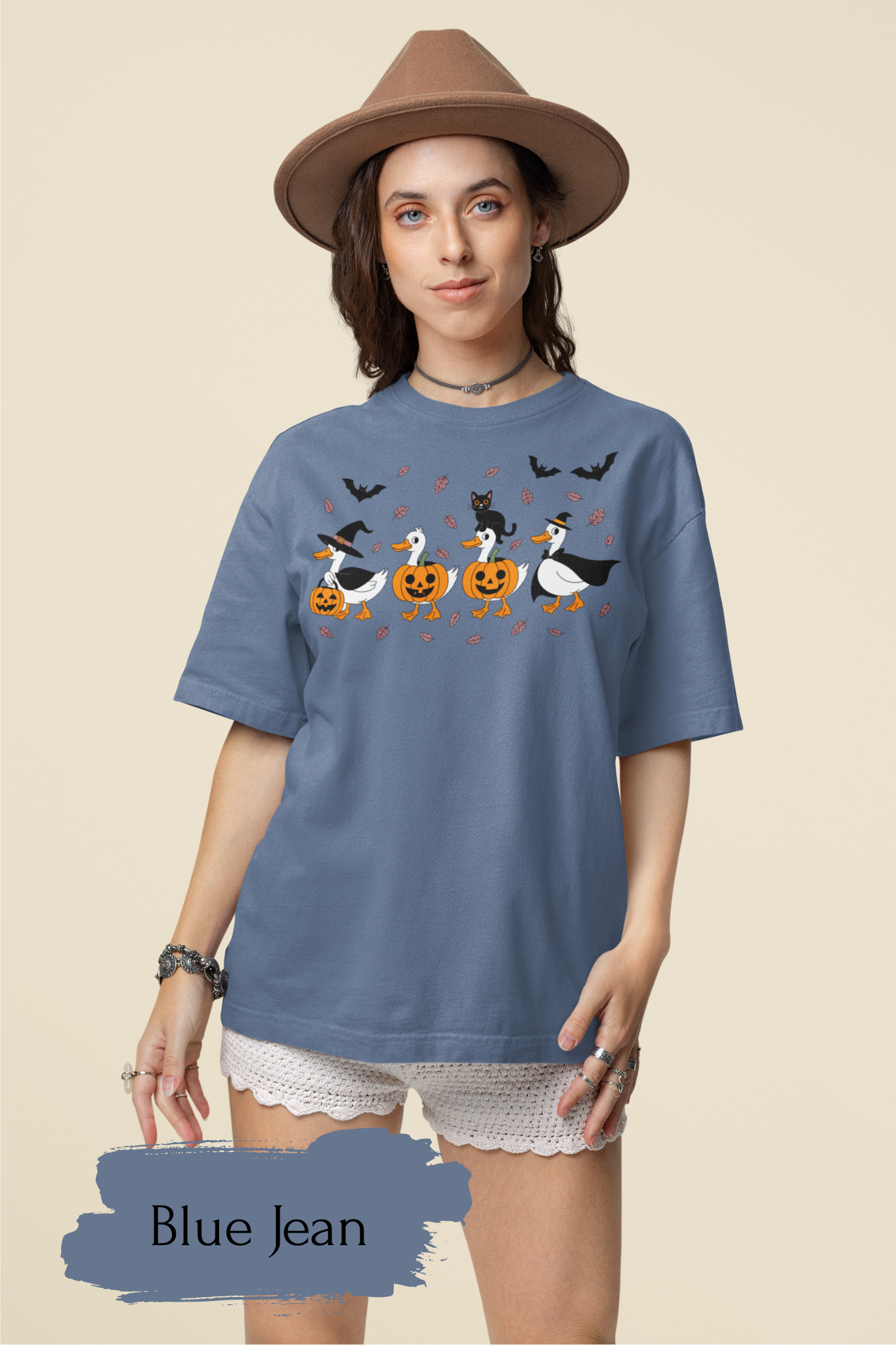 Halloween Ghost Cat and Ducks Shirt | Cute Spooky Season Cat T-Shirt for Women & Adults