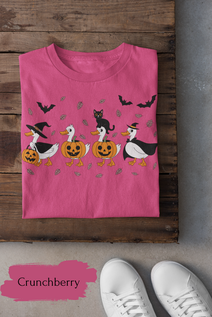 Halloween Ghost Cat and Ducks Shirt | Cute Spooky Season Cat T-Shirt for Women & Adults