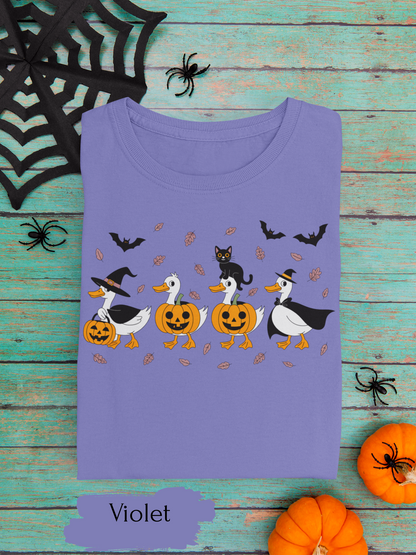 Halloween Ghost Cat and Ducks Shirt | Cute Spooky Season Cat T-Shirt for Women & Adults