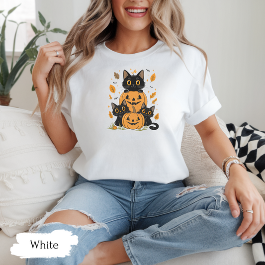 Halloween Ghost Cat Shirt | Cute Cat Halloween Shirt for Women & Adults | Fall Tee