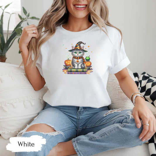 Cute Ghost Cat Halloween Shirt | Spooky Black Cat Tee for Women & Adults | Fall Graphic T-Shirt