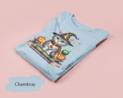 Cute Ghost Cat Halloween Shirt | Spooky Black Cat Tee for Women & Adults | Fall Graphic T-Shirt