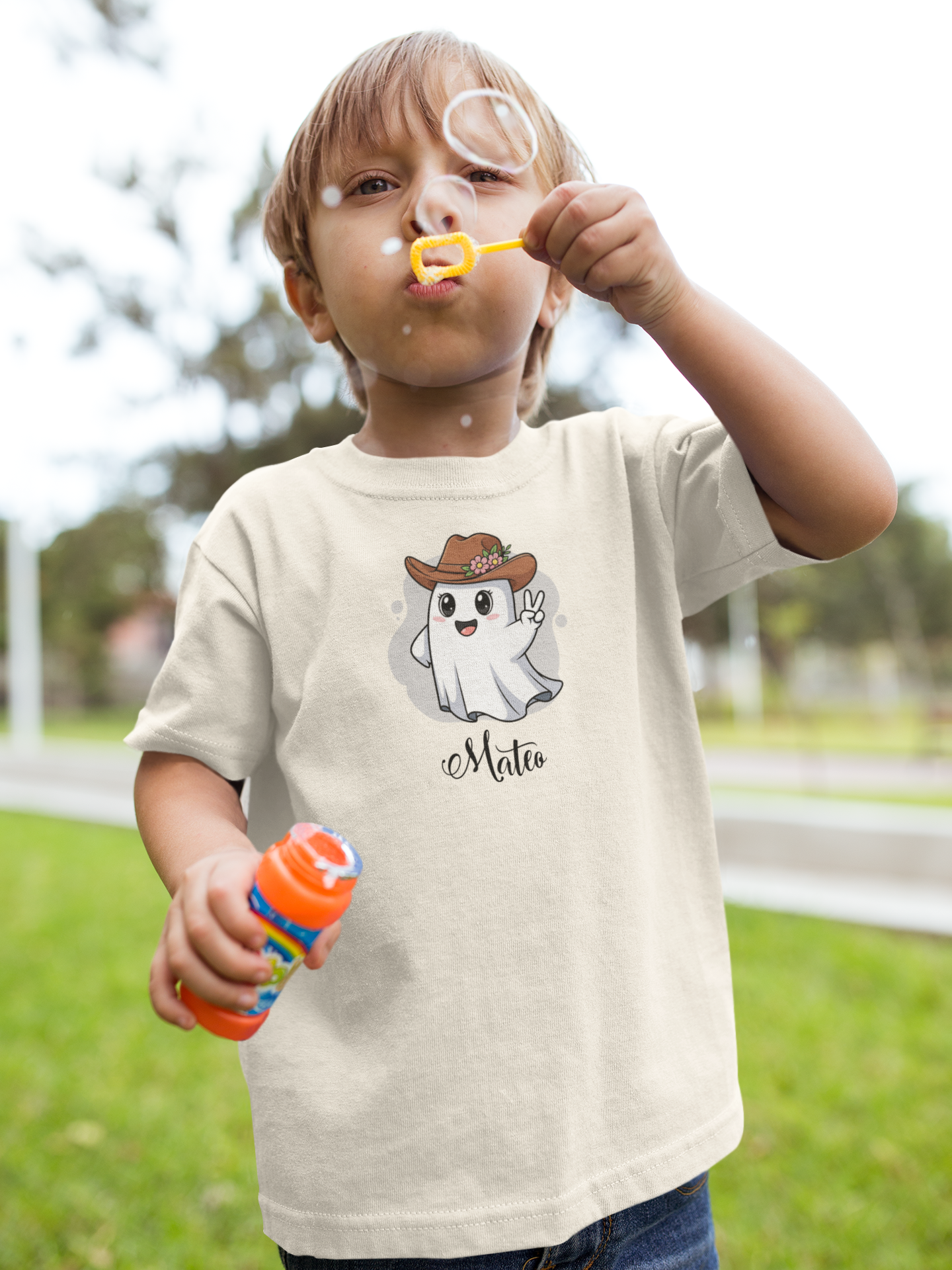 Cowboy Owl Toddler Tee, Fun Ghost Shirt, Kid's Halloween Outfit with Name